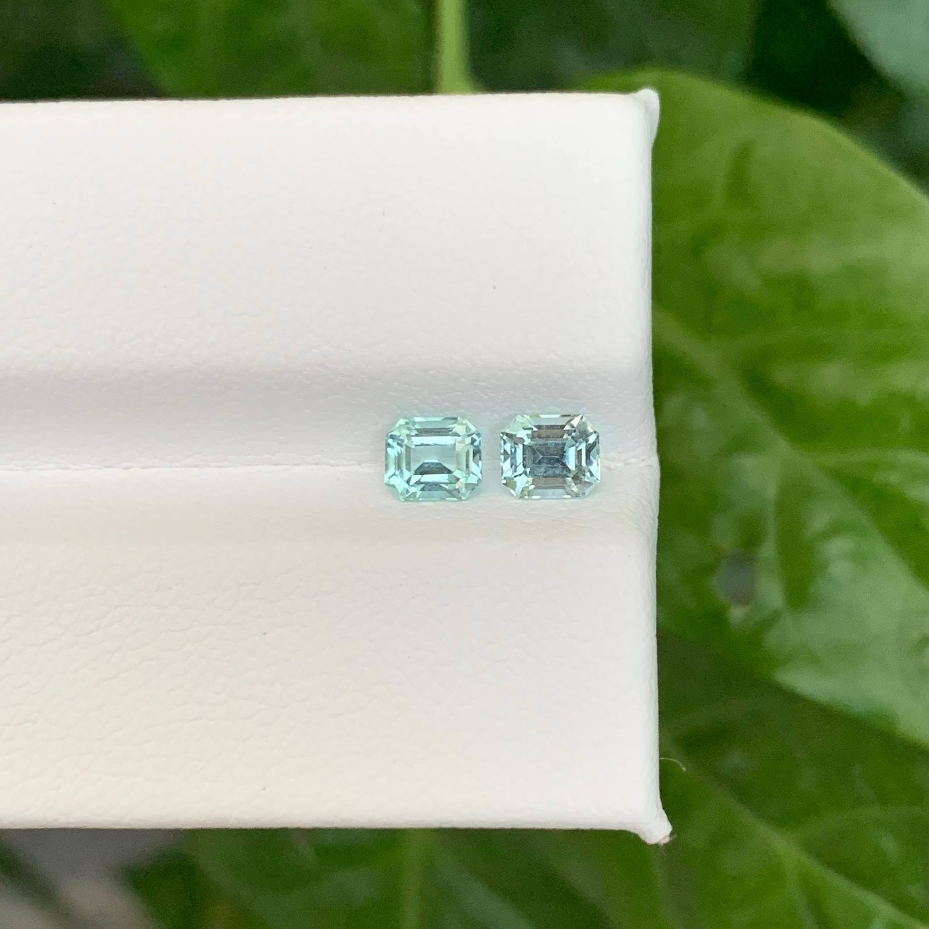 0.85 Carat Natural Loose Sea Foam Tourmaline Pair Emerald Cut Afghan Gemstone en vente 1