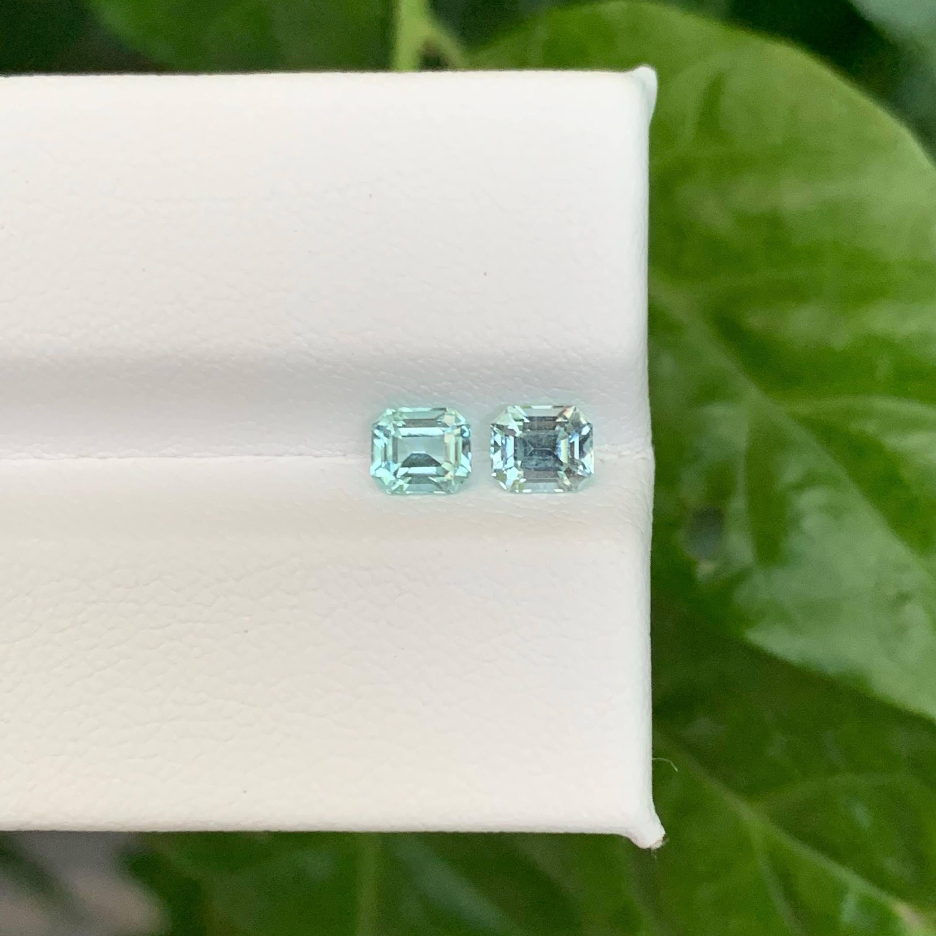 0.85 Carat Natural Loose Sea Foam Tourmaline Pair Emerald Cut Afghan Gemstone en vente 2