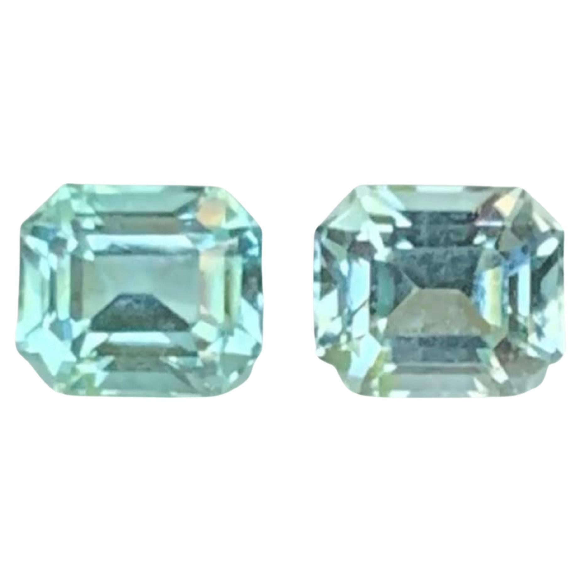 0.85 Carat Natural Loose Sea Foam Tourmaline Pair Emerald Cut Afghan Gemstone