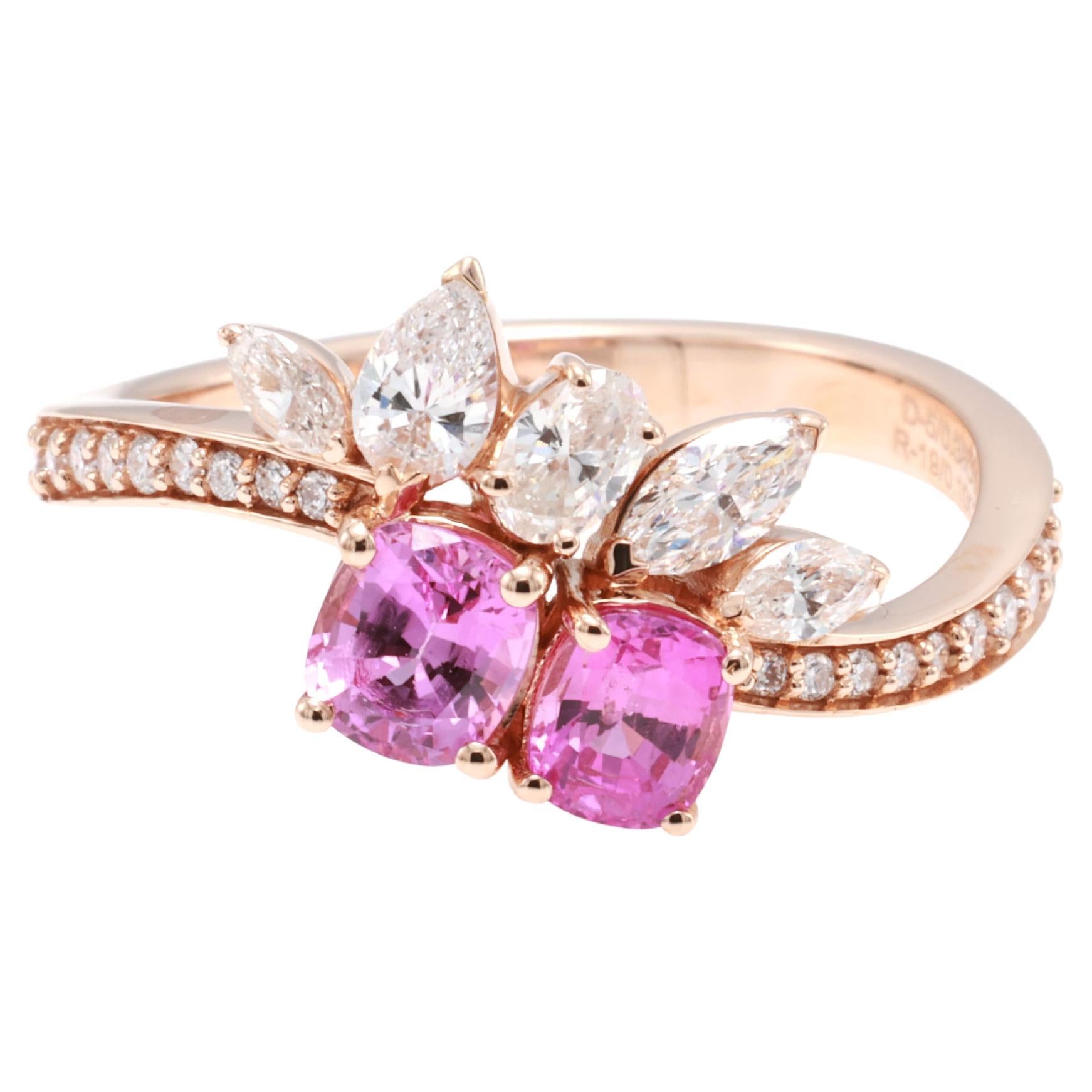 Anello con zaffiro rosa naturale e diamante a cuscino da 0,85 carati