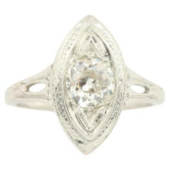 Antique 0.85 Carat Old Mine Cut Diamond 1920s Filigree Art Deco Platinum Engagement Ring
