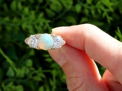Victorian Opal and Diamond Trilogy Engagement Ring in 18k Yellow Gold