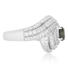 0.85 Carat Oval Alexandrite and Round White Diamond Cocktail Ring 14K White Gold