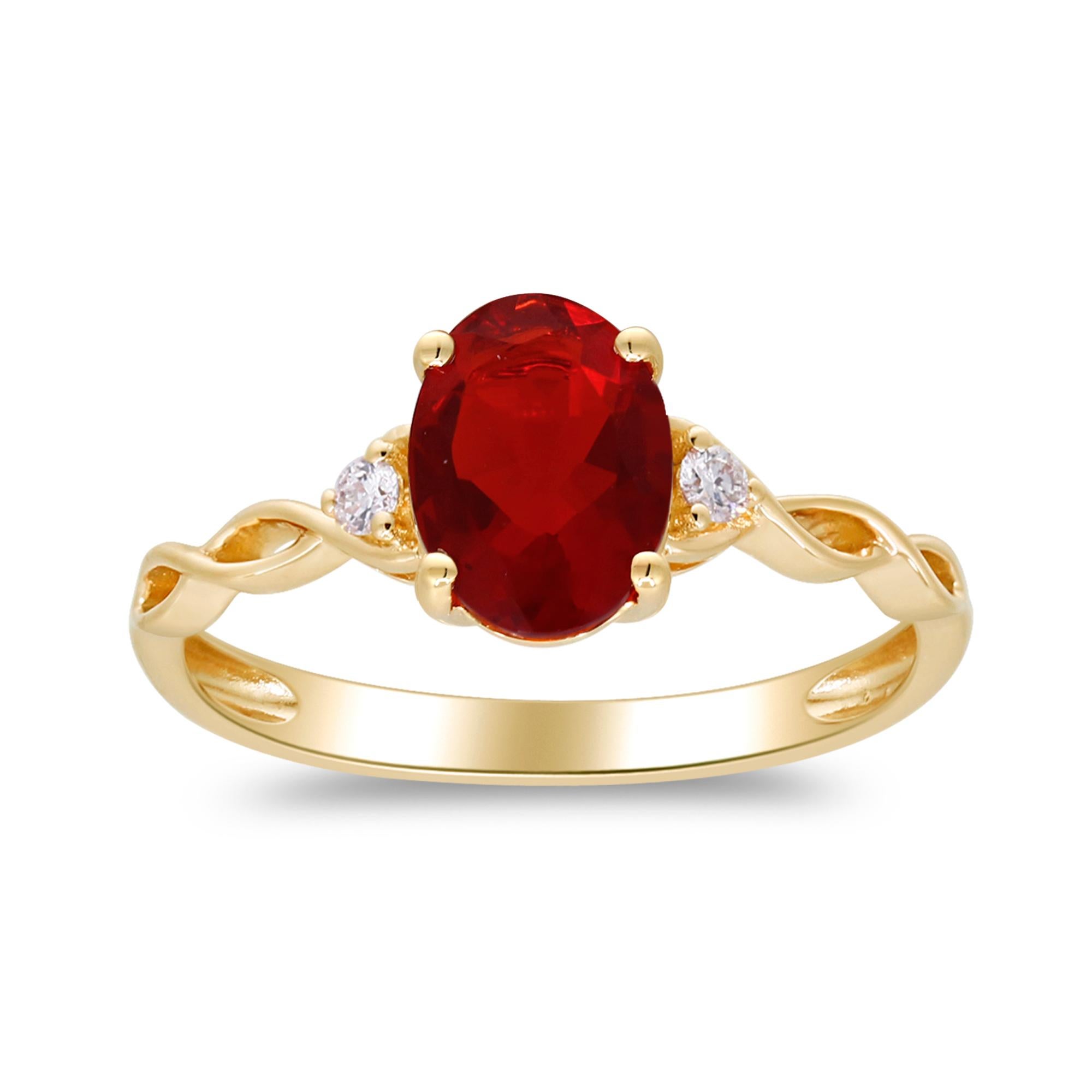 Stunning, timeless and classy eternity Unique Ring. Decorate yourself in luxury with this Gin & Grace Ring. The 14K Yellow Gold jewelry boasts 8x6 mm (1 pcs) 0.85 carat Oval-Cut Prong Setting Fire Opal, along with Natural Round-cut white Diamond (2