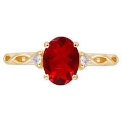 Vintage 0.85 Carat Oval-Cut Fire Opal with Diamond Accents 14K Yellow Gold Ring
