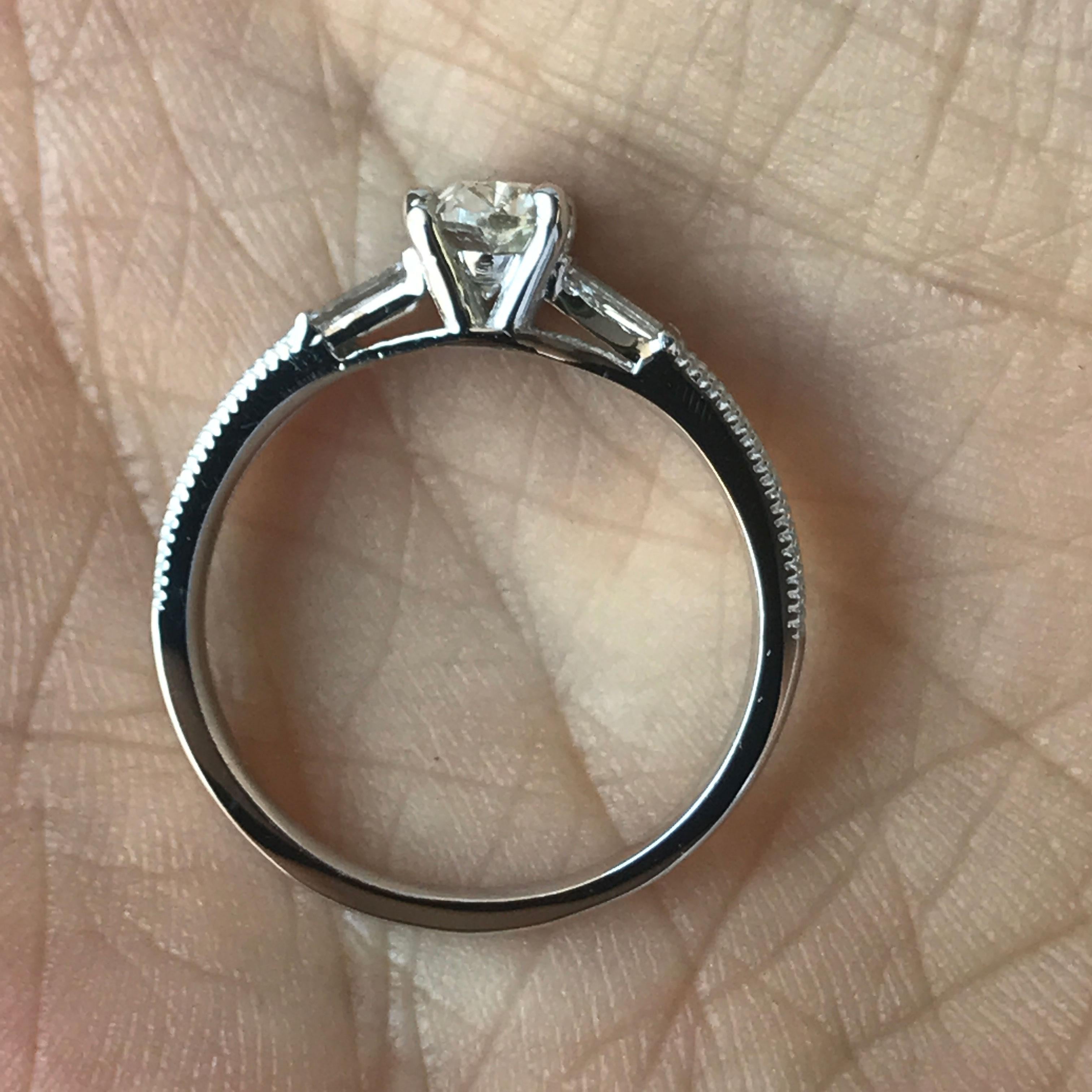 Oval Cut 0.85 Carat Oval Diamond Baguette Engagement Ring 14 Karat, Ben Dannie For Sale