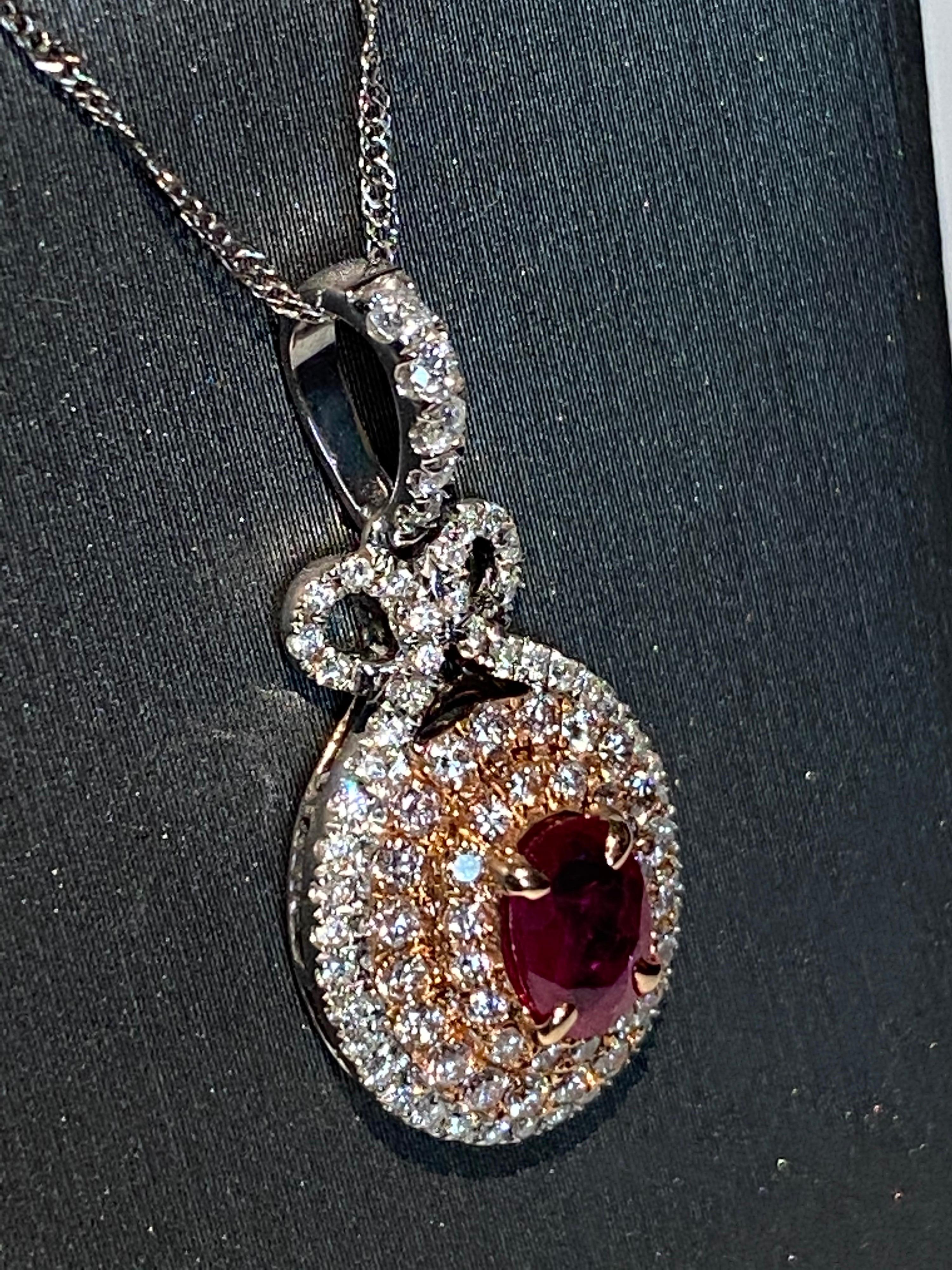 0.85 Carat Oval Ruby Diamond Pendant In New Condition In Trumbull, CT