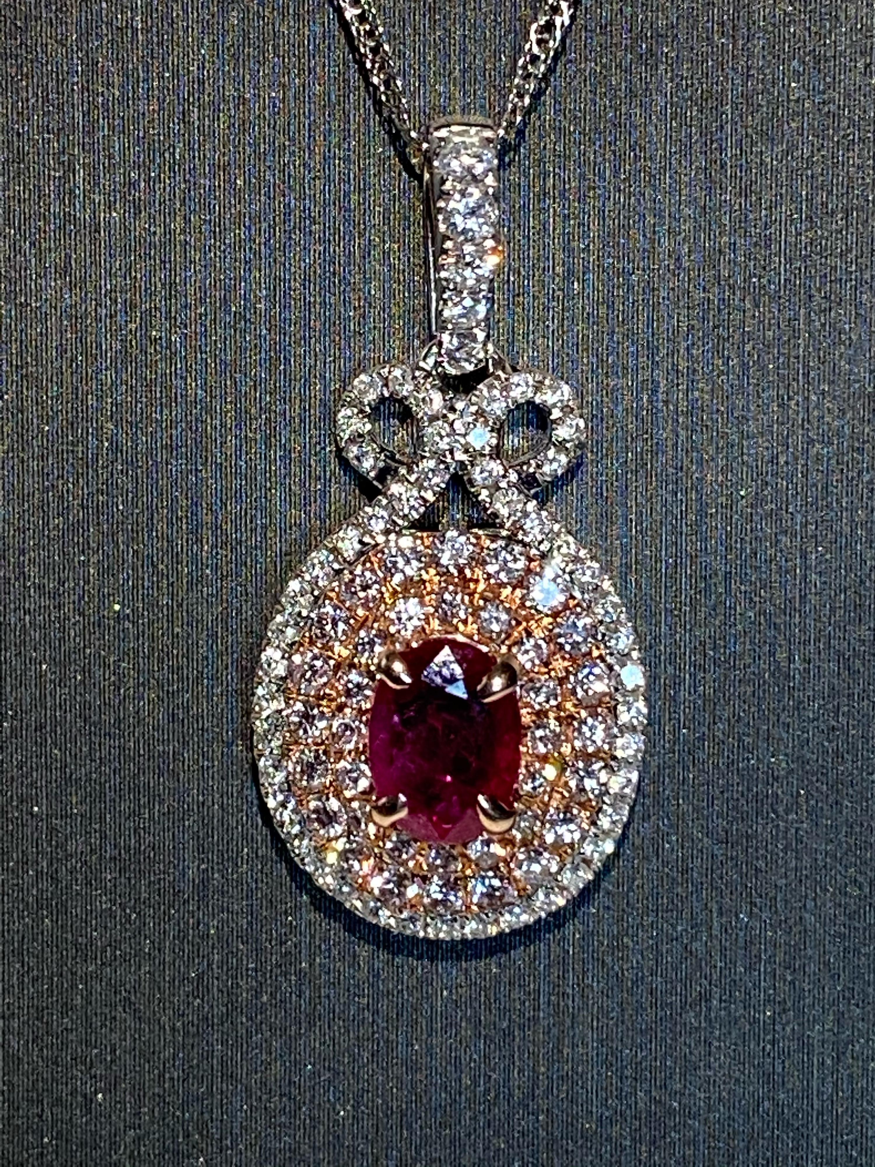 Women's 0.85 Carat Oval Ruby Diamond Pendant