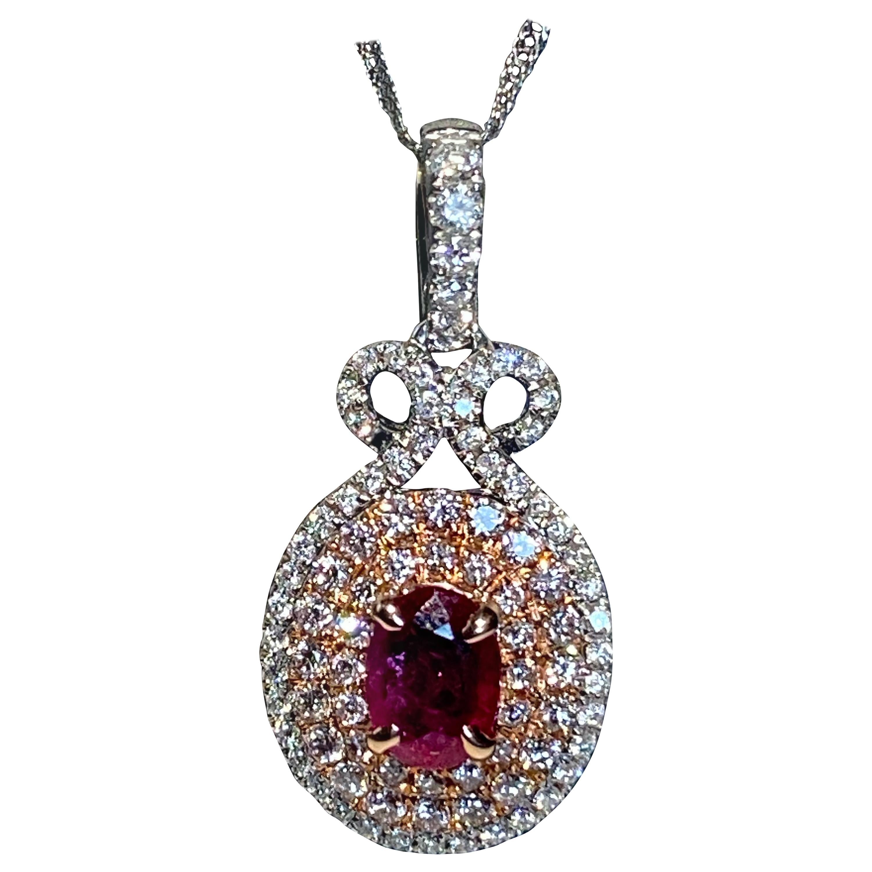 0.85 Carat Oval Ruby Diamond Pendant