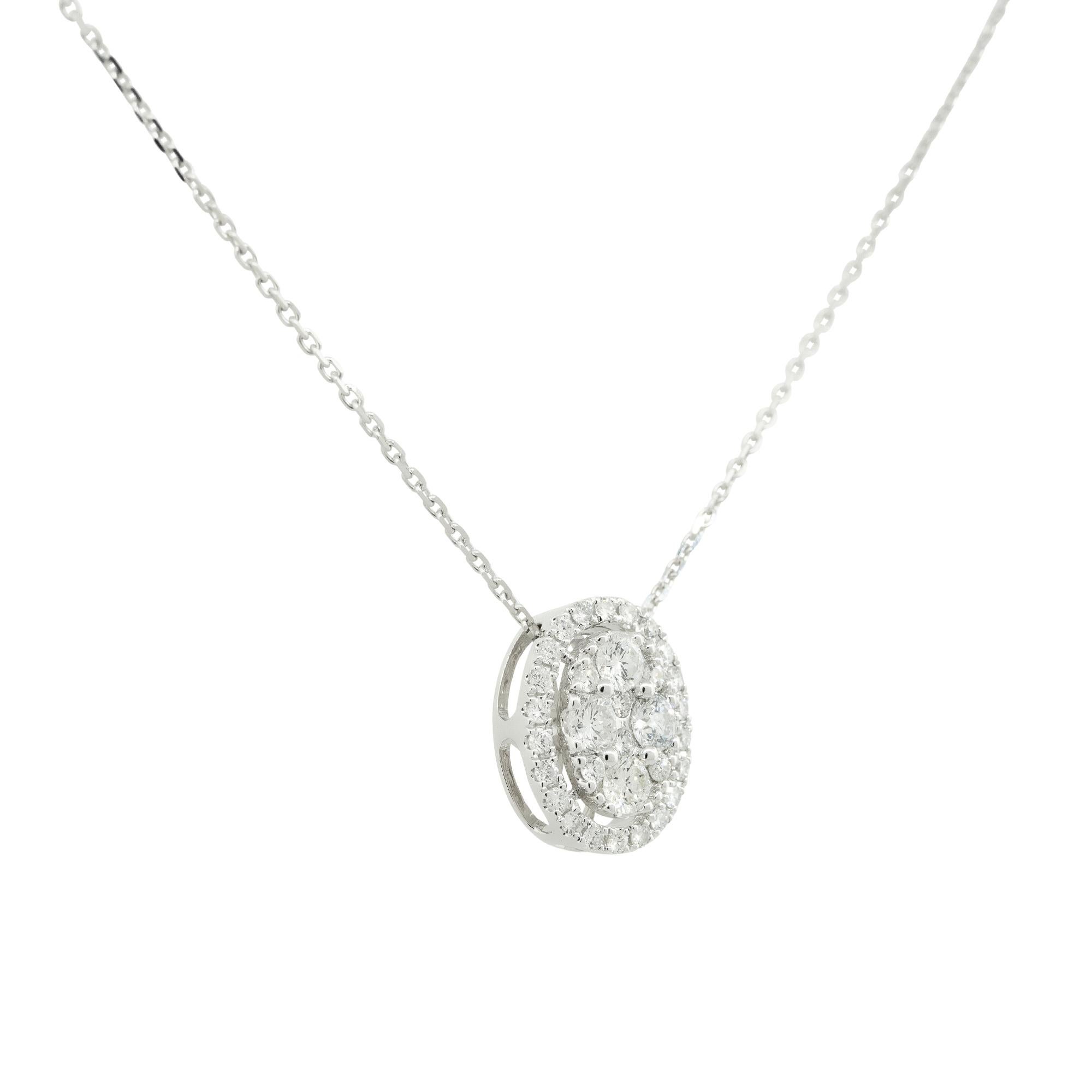 Modern 0.85 Carat Pave Diamond Oval Shaped Pendant Necklace 18 Karat in Stock For Sale