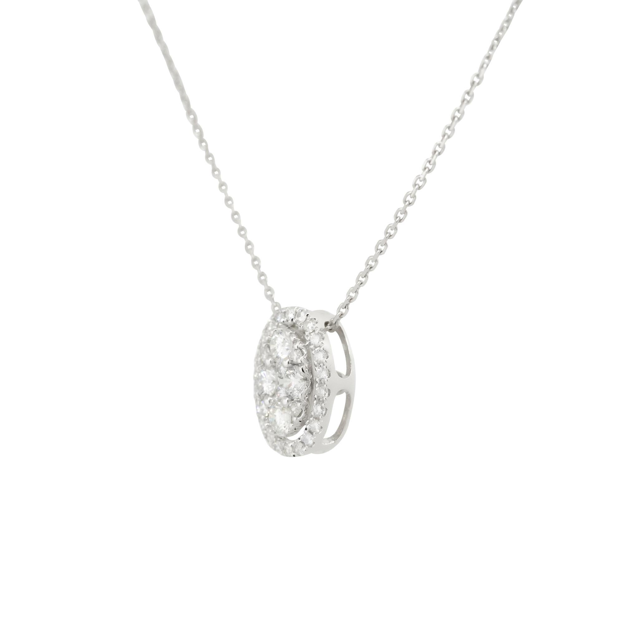 Round Cut 0.85 Carat Pave Diamond Oval Shaped Pendant Necklace 18 Karat in Stock For Sale