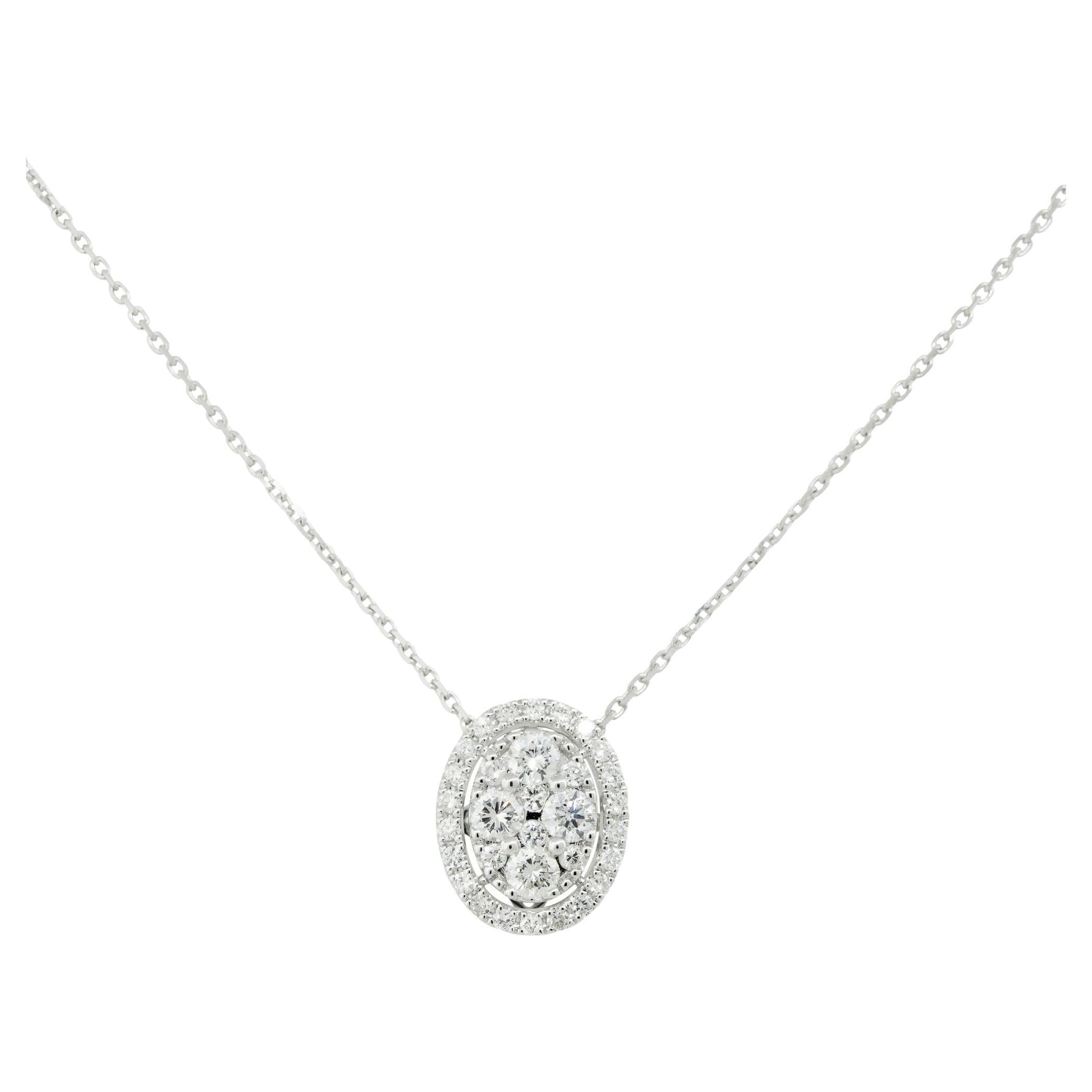 0.85 Carat Pave Diamond Oval Shaped Pendant Necklace 18 Karat in Stock For Sale