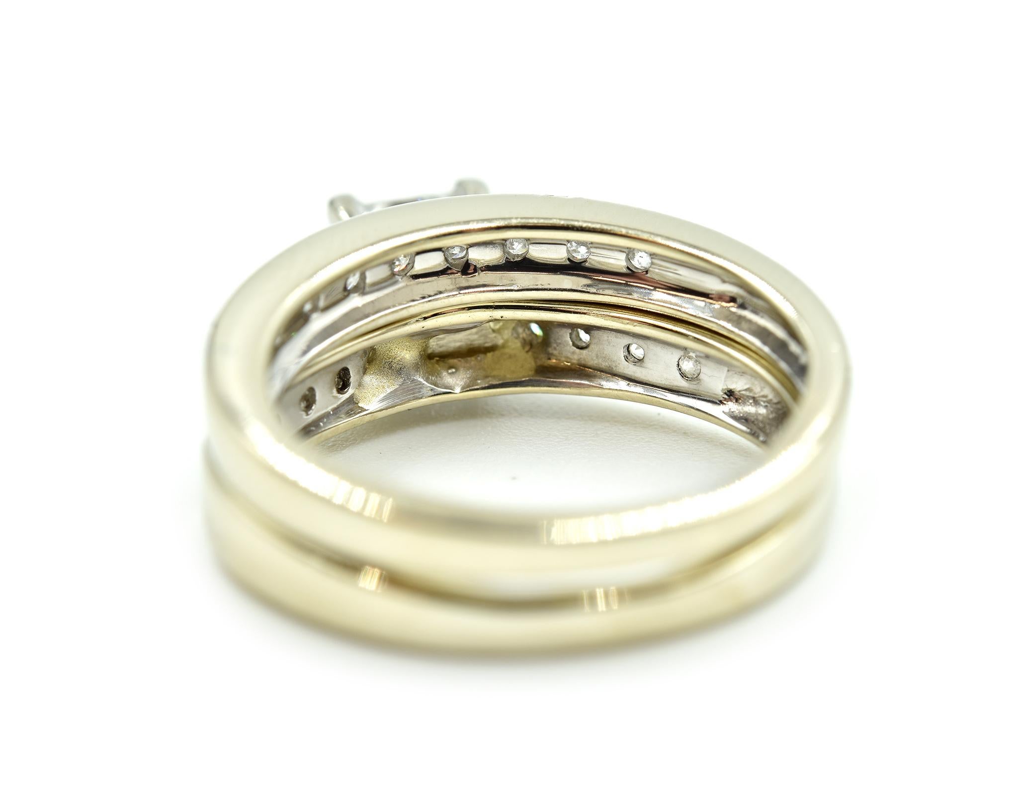 Women's 0.85 Carat Princess Cut Diamond Engagement Ring Set of 14 Karat White Gold