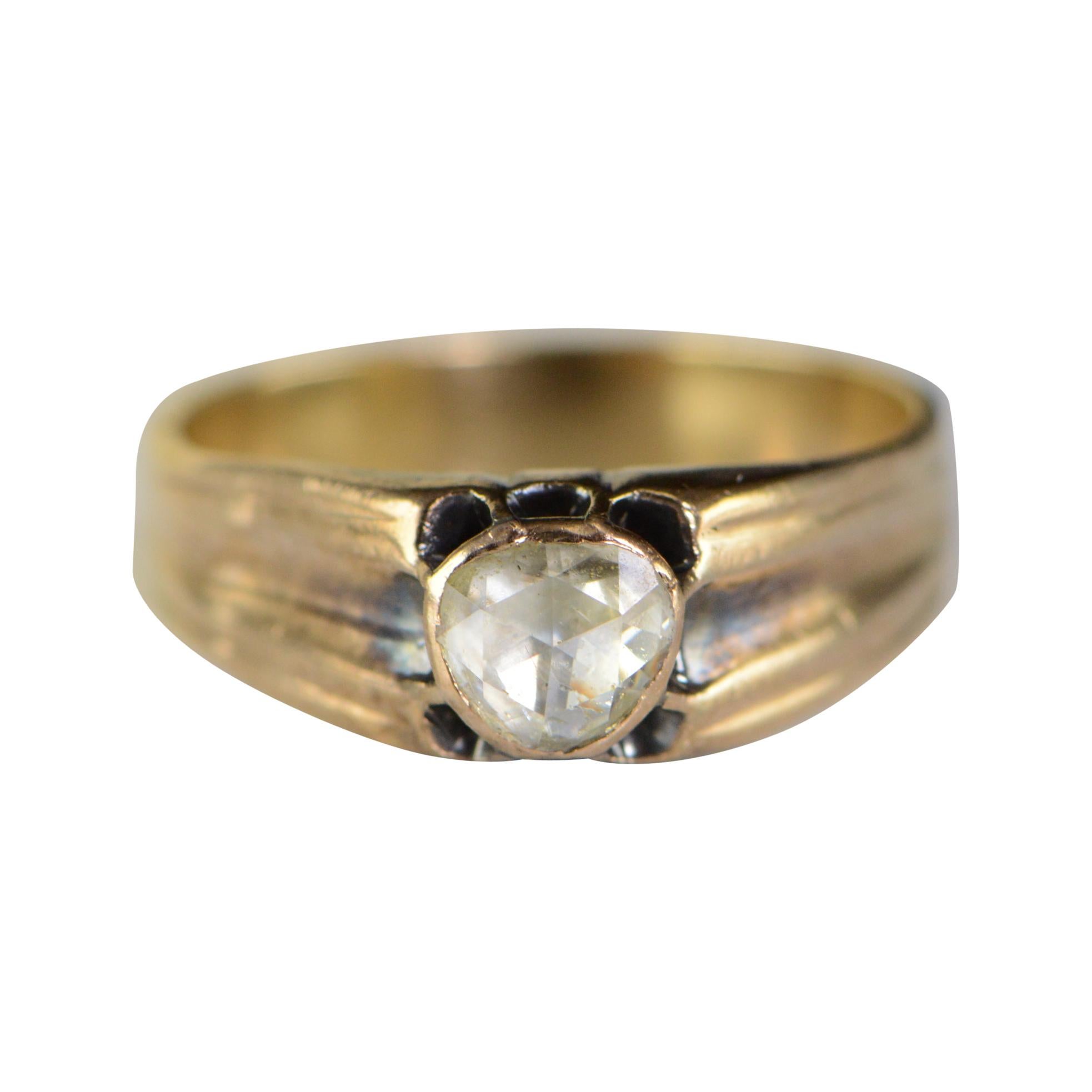 0.85 Carat Rose Cut Victorian Gold Engagement Ring For Sale