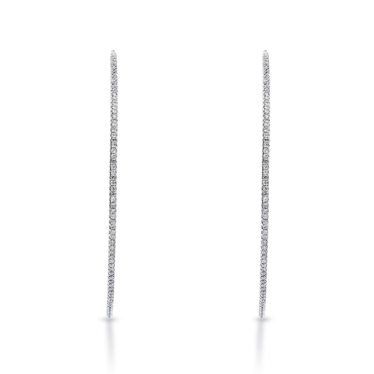Round Cut 0.85 Carat Round Brilliant 2 Inch Whisper Thin Diamond Hoop Earrings Certified For Sale