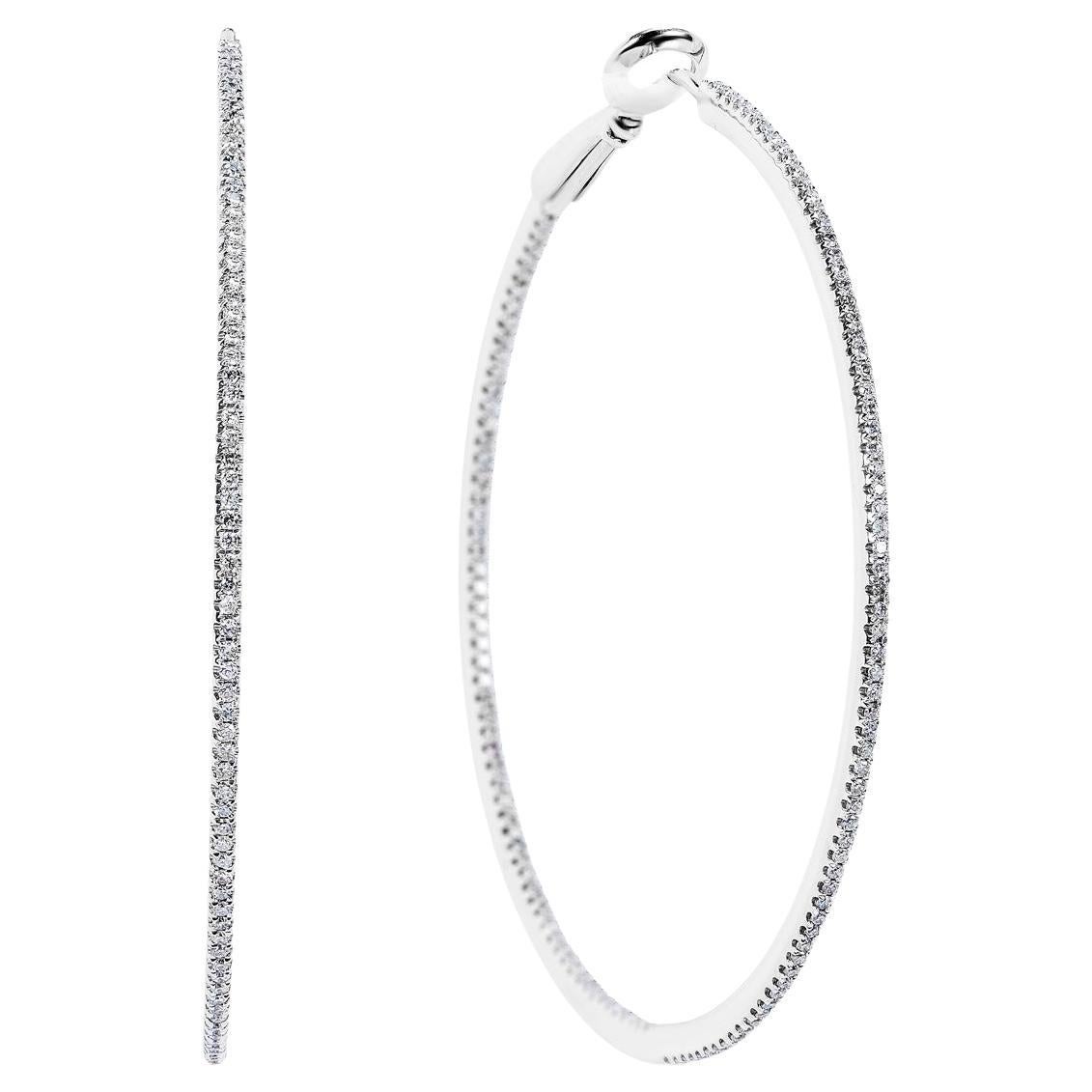 0.85 Carat Round Brilliant 2 Inch Whisper Thin Diamond Hoop Earrings Certified For Sale