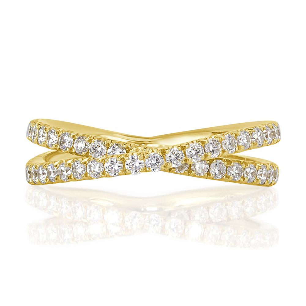 Women's or Men's Mark Broumand 0.85 Carat Round Brilliant Cut Diamond Crisscross Ring  For Sale