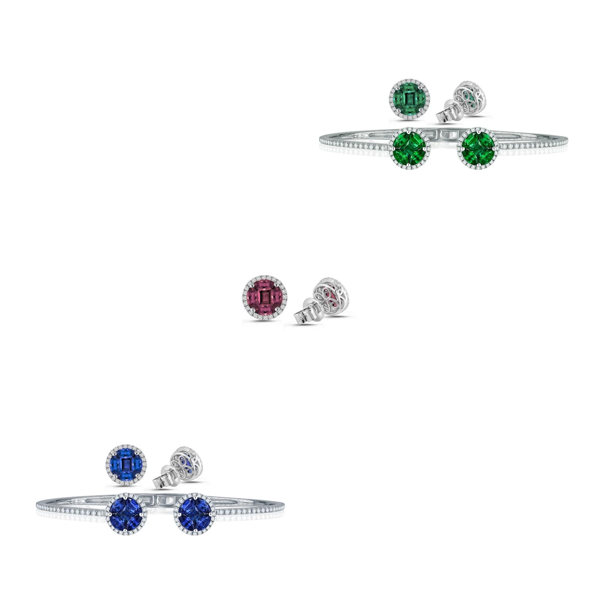 Ciondolo con smeraldo rotondo a grappolo da 0,85 carati e aureola di diamanti da 0,20 carati in 18 carati ref632 in vendita 1