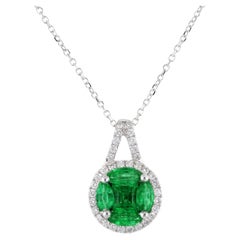 0.85 Carat Round Cluster Emerald Pendant with 0.20 ct Diamond Halo in 18k ref632