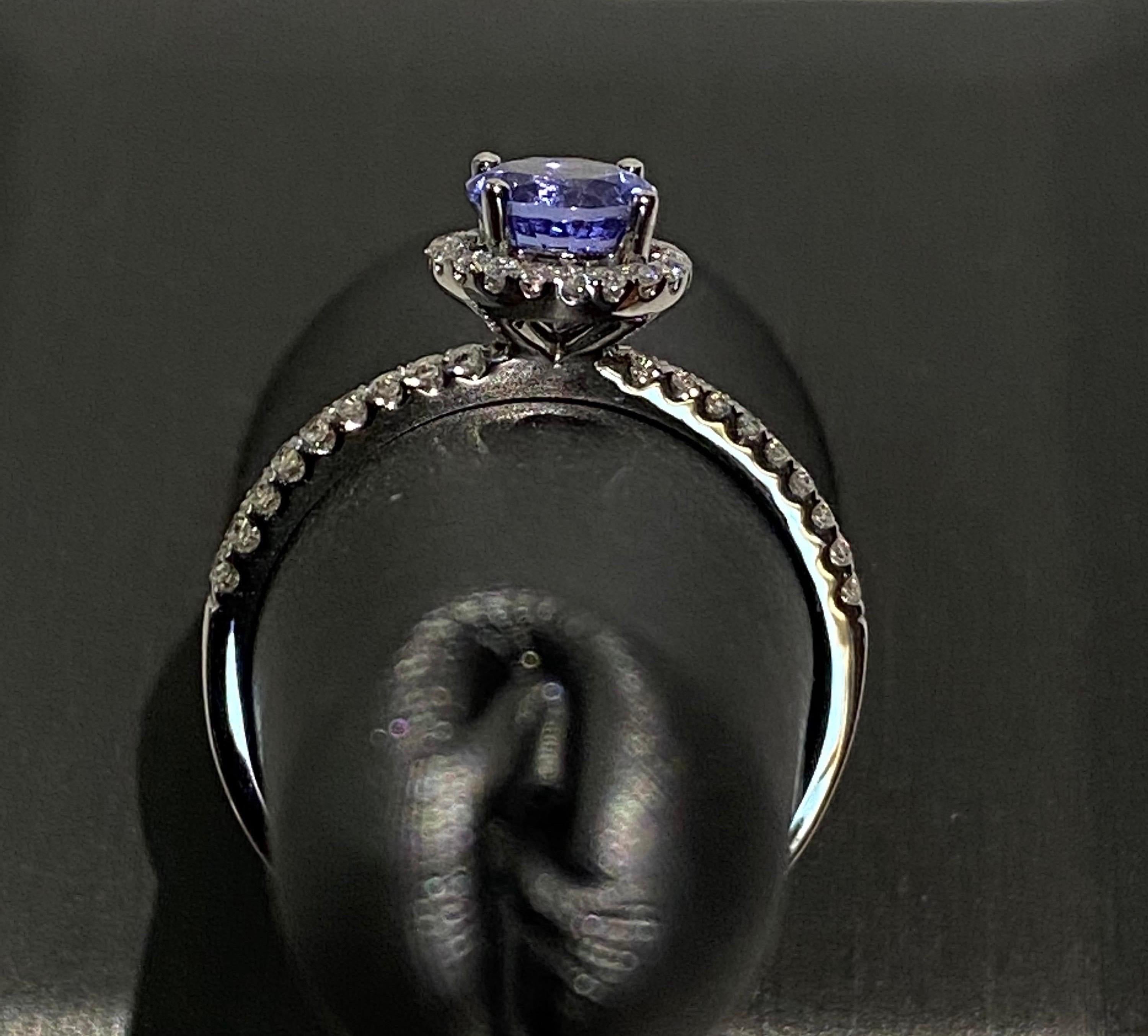 0.85 Carat Round Tanzanite Diamond Halo Ring In New Condition For Sale In Trumbull, CT