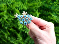0.85 Carat Sapphire 3.32 Carat Turquoise 18k Yellow Gold Brooch Circa 1955