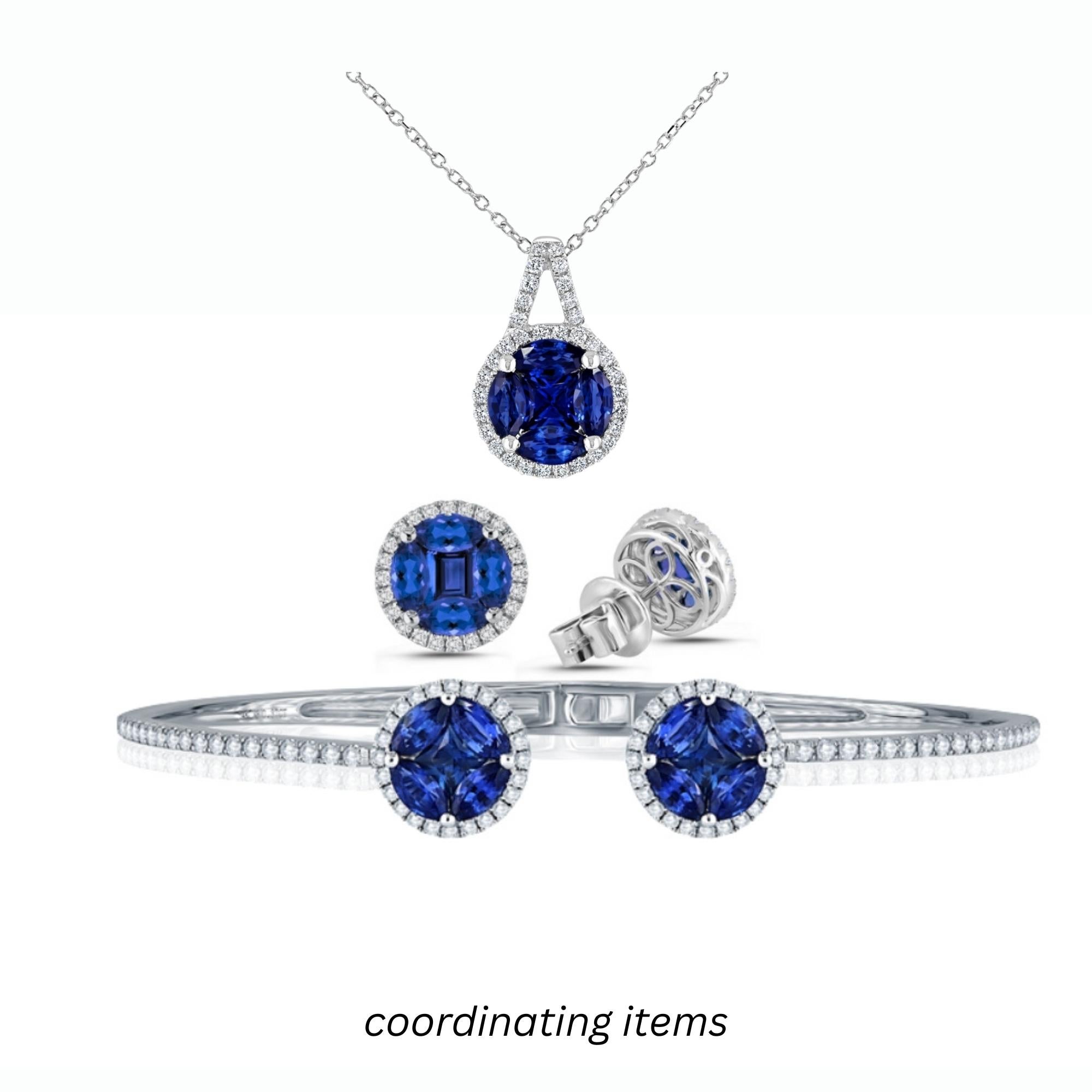 0.85 Carat Sapphire Round Cluster Pendentif avec 0.19 Ct Diamond Halo ref347 Neuf - En vente à New York, NY
