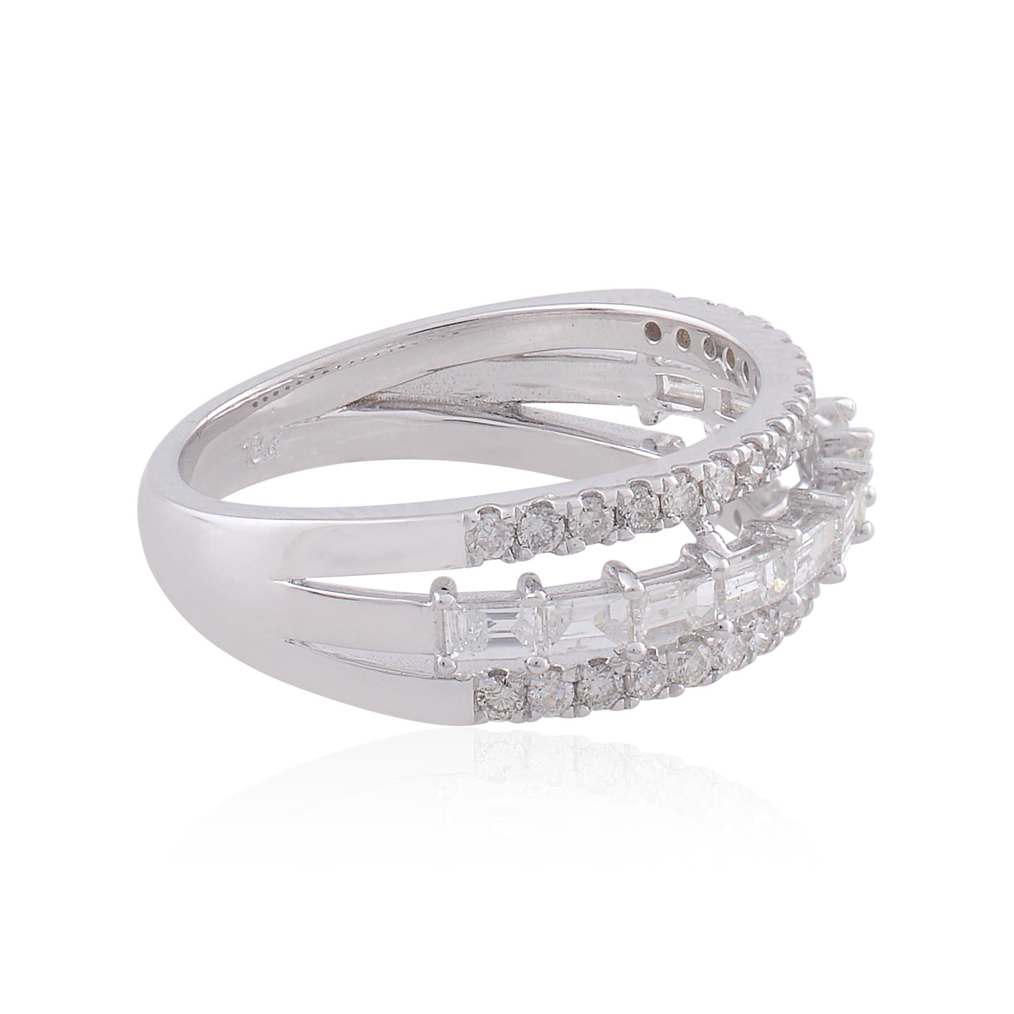 For Sale:  0.85 Carat SI Clarity HI Color Baguette Diamond Dome Ring 18 Karat White Gold 2
