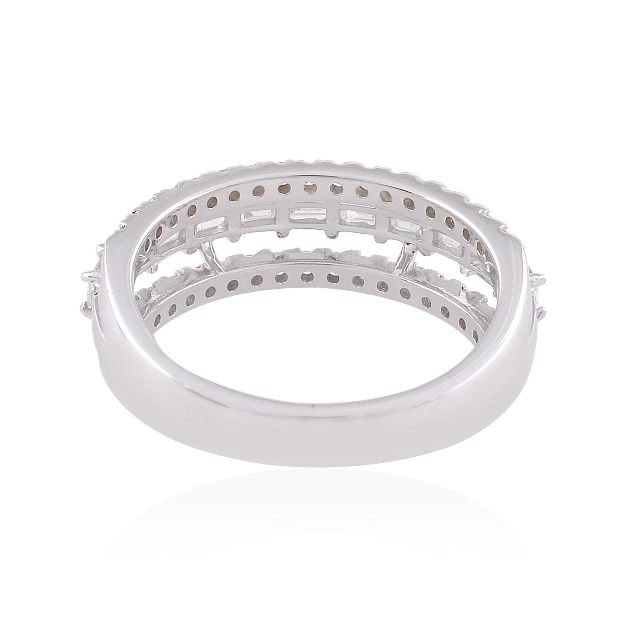 For Sale:  0.85 Carat SI Clarity HI Color Baguette Diamond Dome Ring 18 Karat White Gold 3