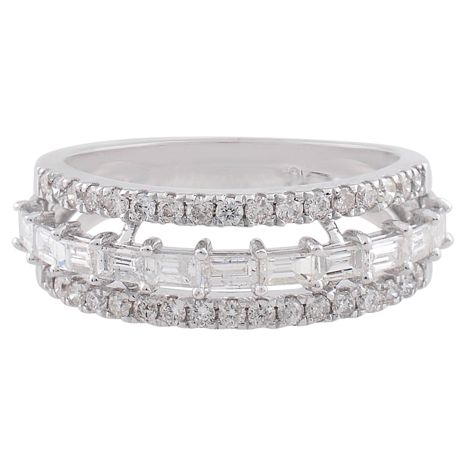 For Sale:  0.85 Carat SI Clarity HI Color Baguette Diamond Dome Ring 18 Karat White Gold