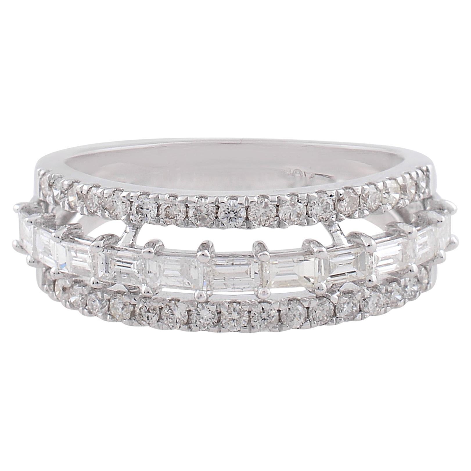 0,85 Karat SI Reinheit HI Farbe Baguette Diamant Dome Ring 18 Karat Weißgold im Angebot