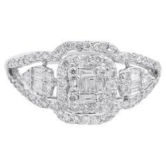 0.85 Carat SI Clarity HI Color Baguette Diamond Ring 18 Karat White Gold Jewelry