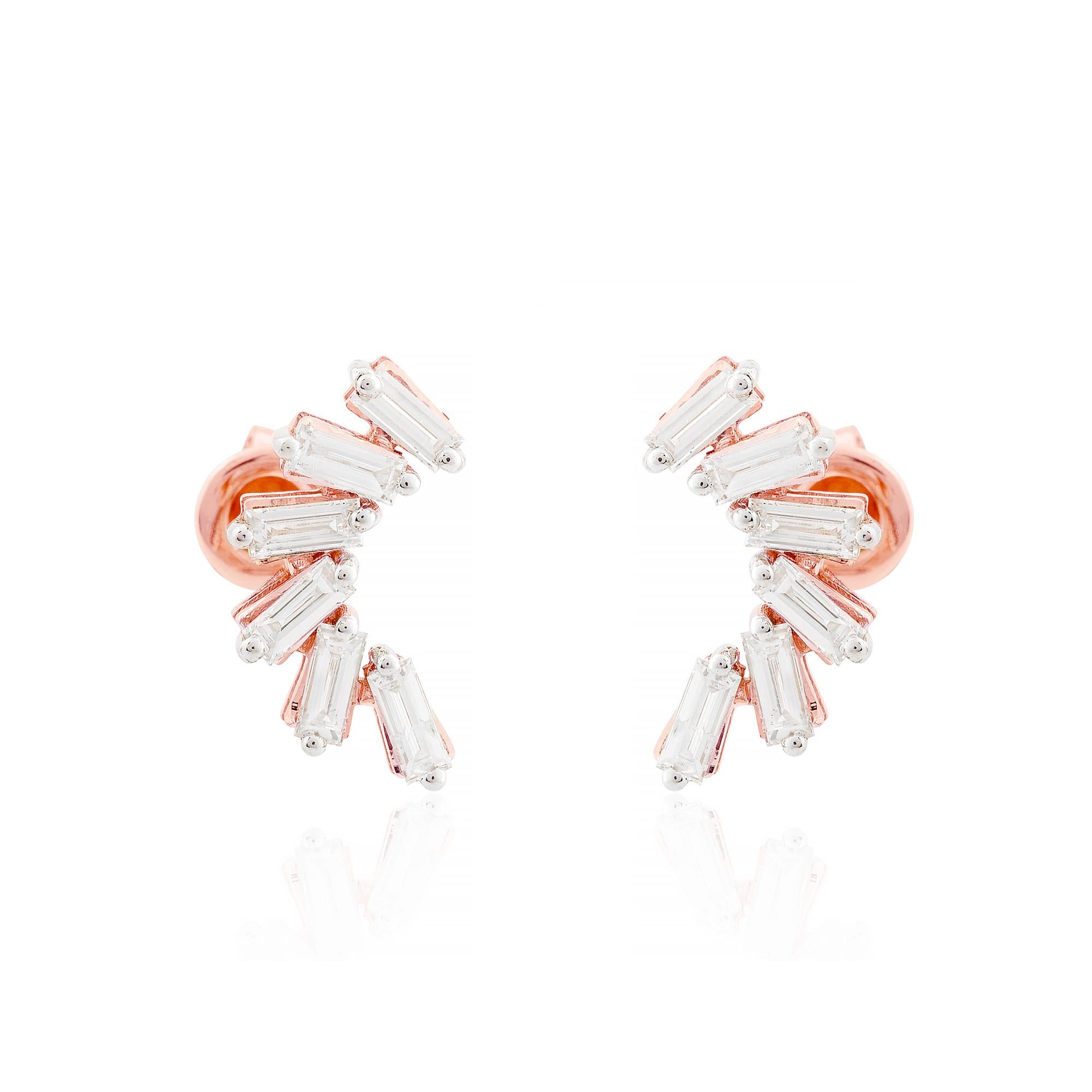 0,85 quilates SI Claridad HI Color Pendientes de diamantes baguette Oro rosa de 14k Corte baguette en venta