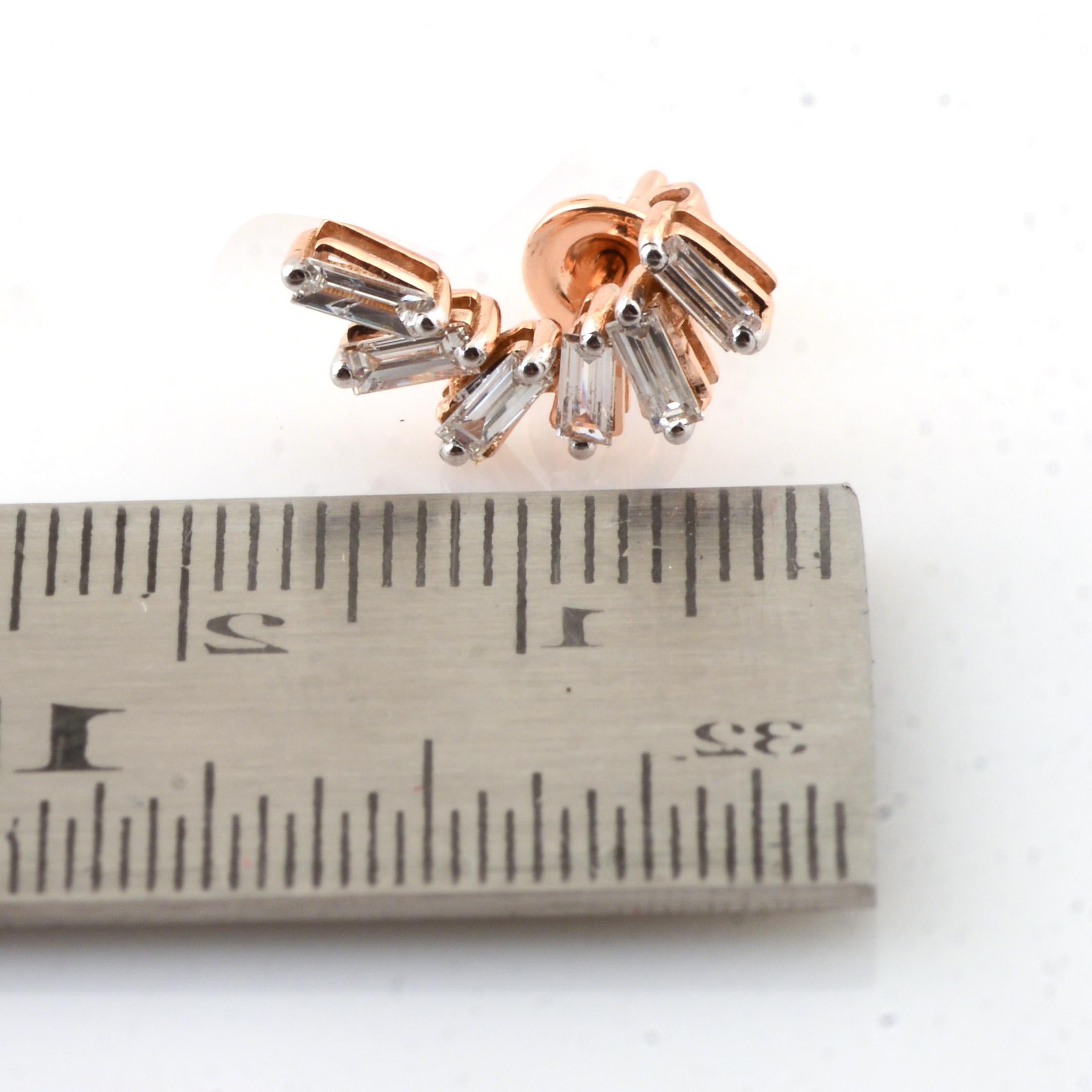 0,85 quilates SI Claridad HI Color Pendientes de diamantes baguette Oro rosa de 14k en Nuevo estado para la venta en Diera, Dubai