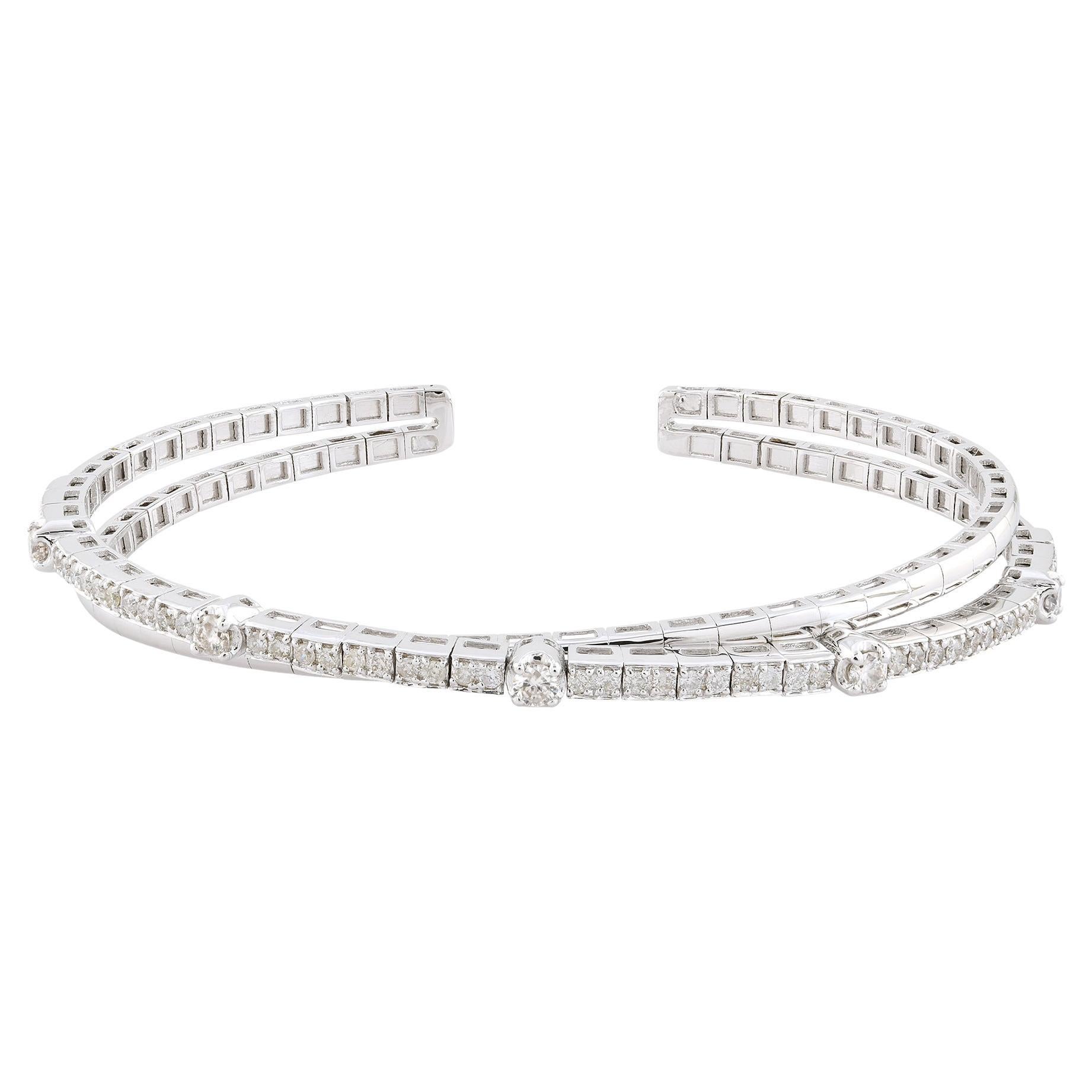 0.85 Carat SI Clarity HI Color Diamond Cuff Bangle Fine Bracelet 18k White Gold For Sale