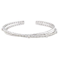 0.85 Carat SI Clarity HI Color Diamond Cuff Bangle Fine Bracelet 18k White Gold