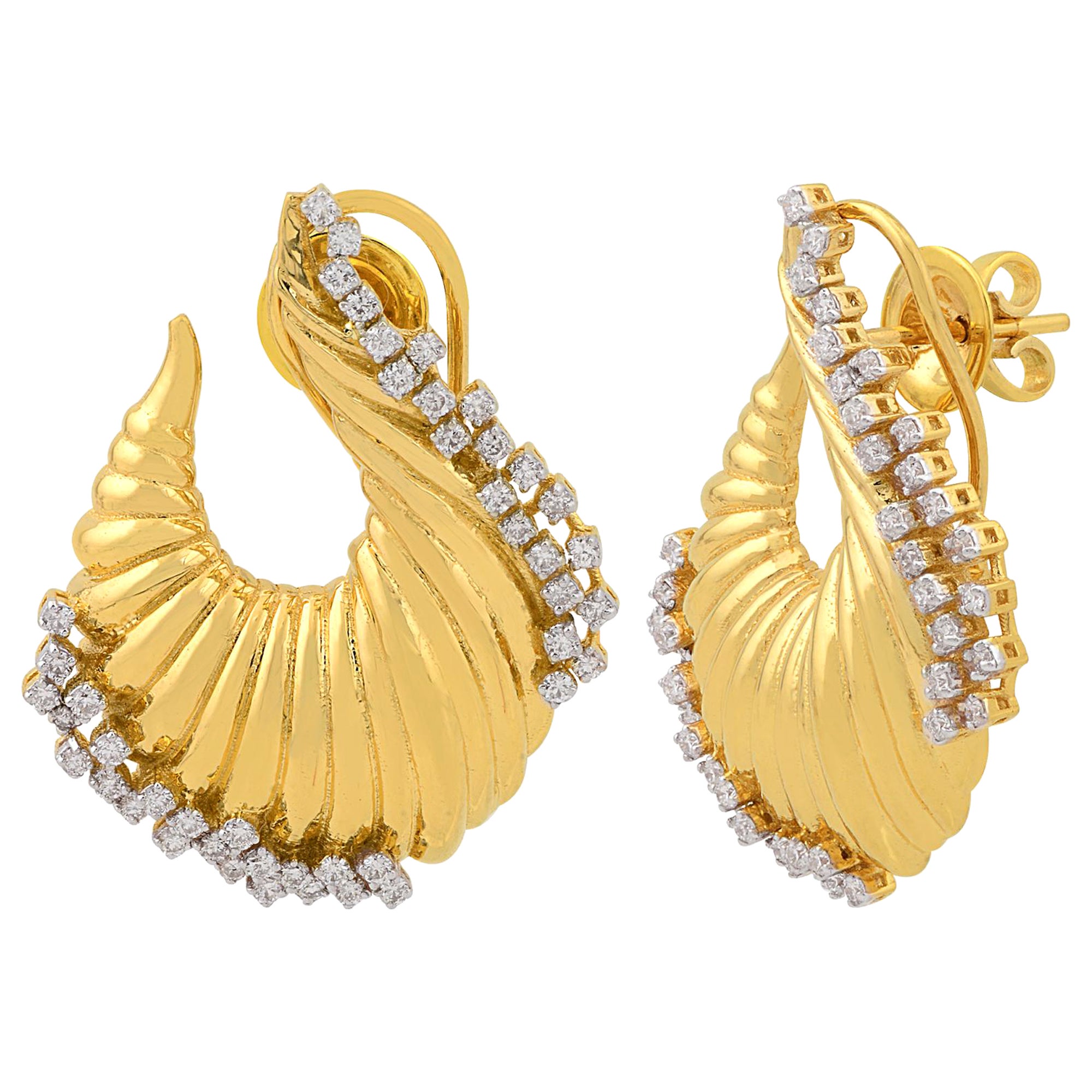 0.85 Carat SI Clarity HI Color Diamond Designer Stud Earrings 14k Yellow Gold For Sale