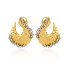 0.85 Carat SI Clarity HI Color Diamond Designer Stud Earrings 18k Yellow Gold