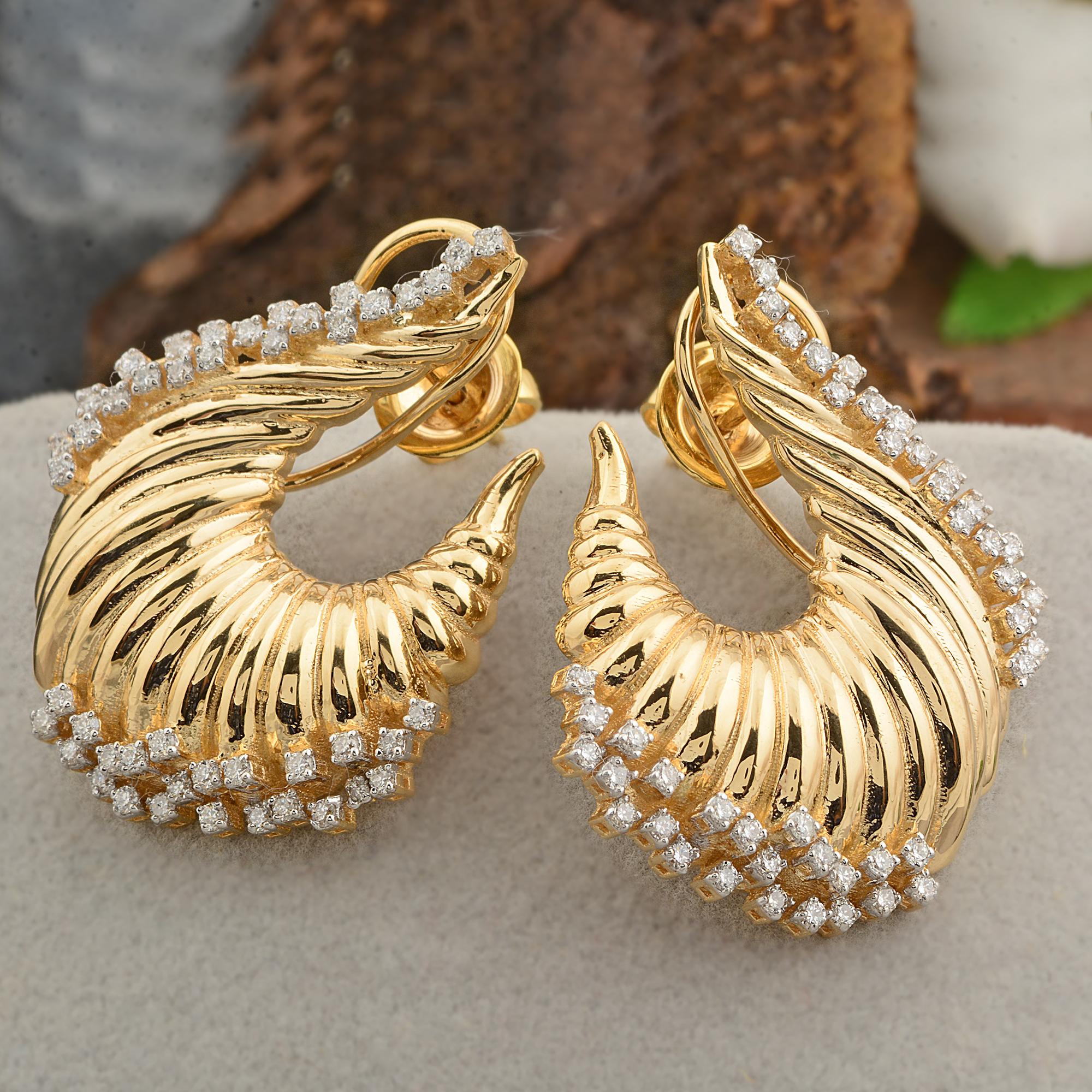 Modern 0.85 Carat SI Clarity HI Color Diamond Designer Stud Earrings 18k Yellow Gold For Sale