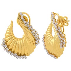 0.85 Carat SI Clarity HI Color Diamond Designer Stud Earrings 18k Yellow Gold