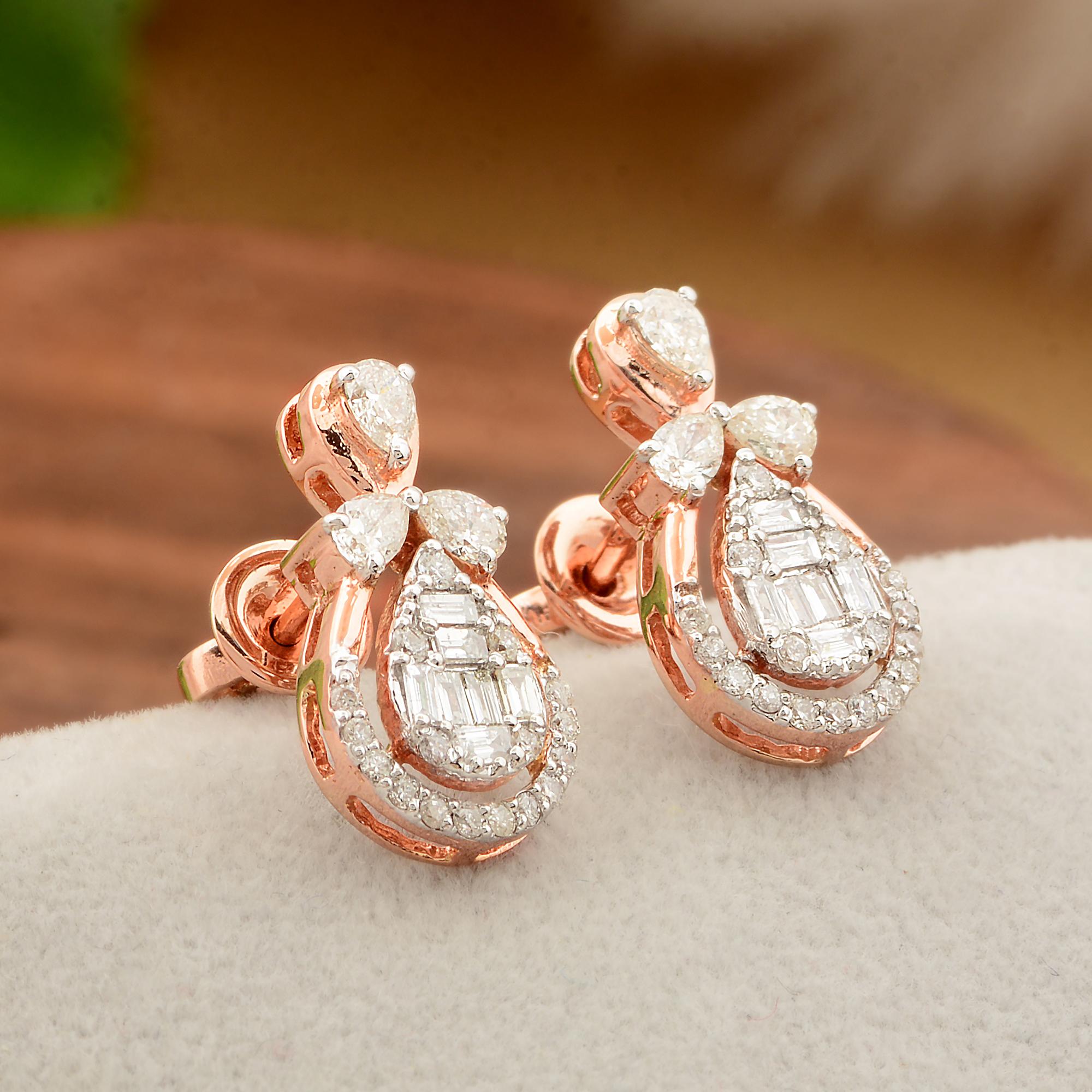 Women's 0.85 Carat SI Clarity HI Color Diamond Stud Earrings 14k Rose Gold Fine Jewelry For Sale