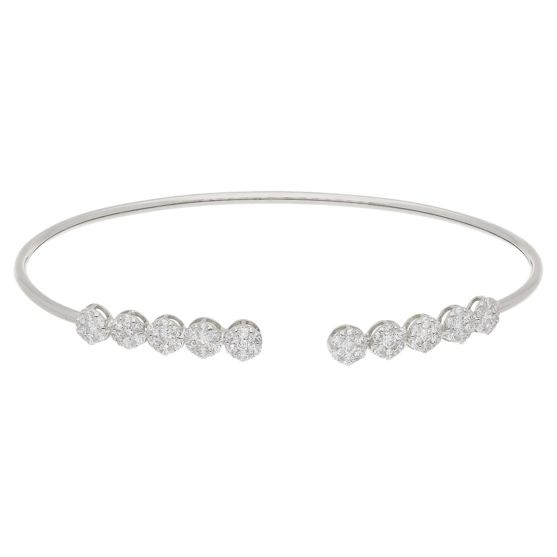 SI Clarity HI Color Diamond Cuff Bangle Bracelet 18 Karat White Gold
