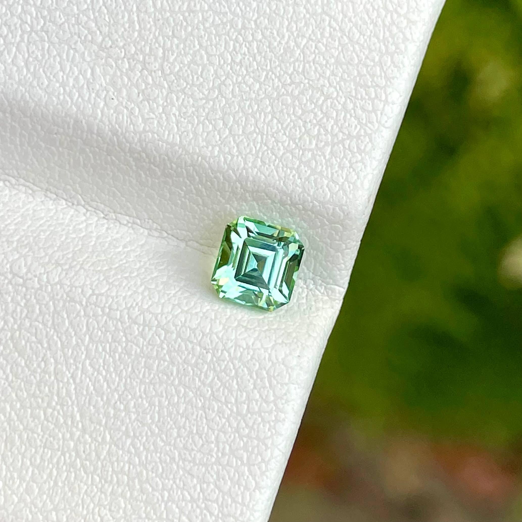 Women's or Men's 0.85 Carats Loose Light Green Tourmaline Stone Emerald Cut Afghan Gemstone For Sale