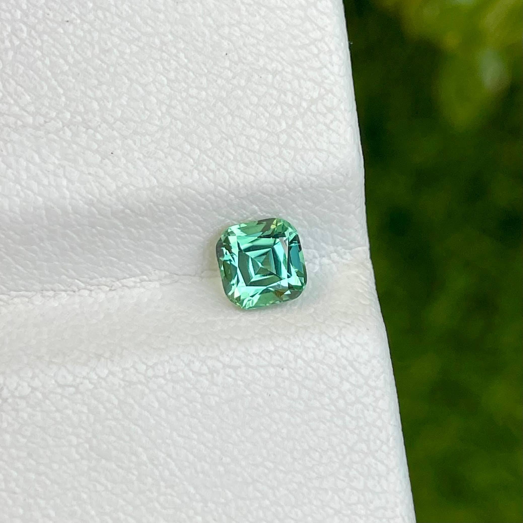 Peso 0,85 carati 
Dimensioni 5,1x5,1x4,2 mm
Trattamento nessuno 
Origine Afghanistan 
Pulisci la lente d'ingrandimento 
Forma del cuscino 
Tagliare un cuscino di fantasia 



La tormalina verde menta da 0.85 carati, tagliata meticolosamente a forma