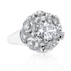 0.85 Center Diamond Platinum Ring with Accenting 0.90 Round Diamonds, Platinum