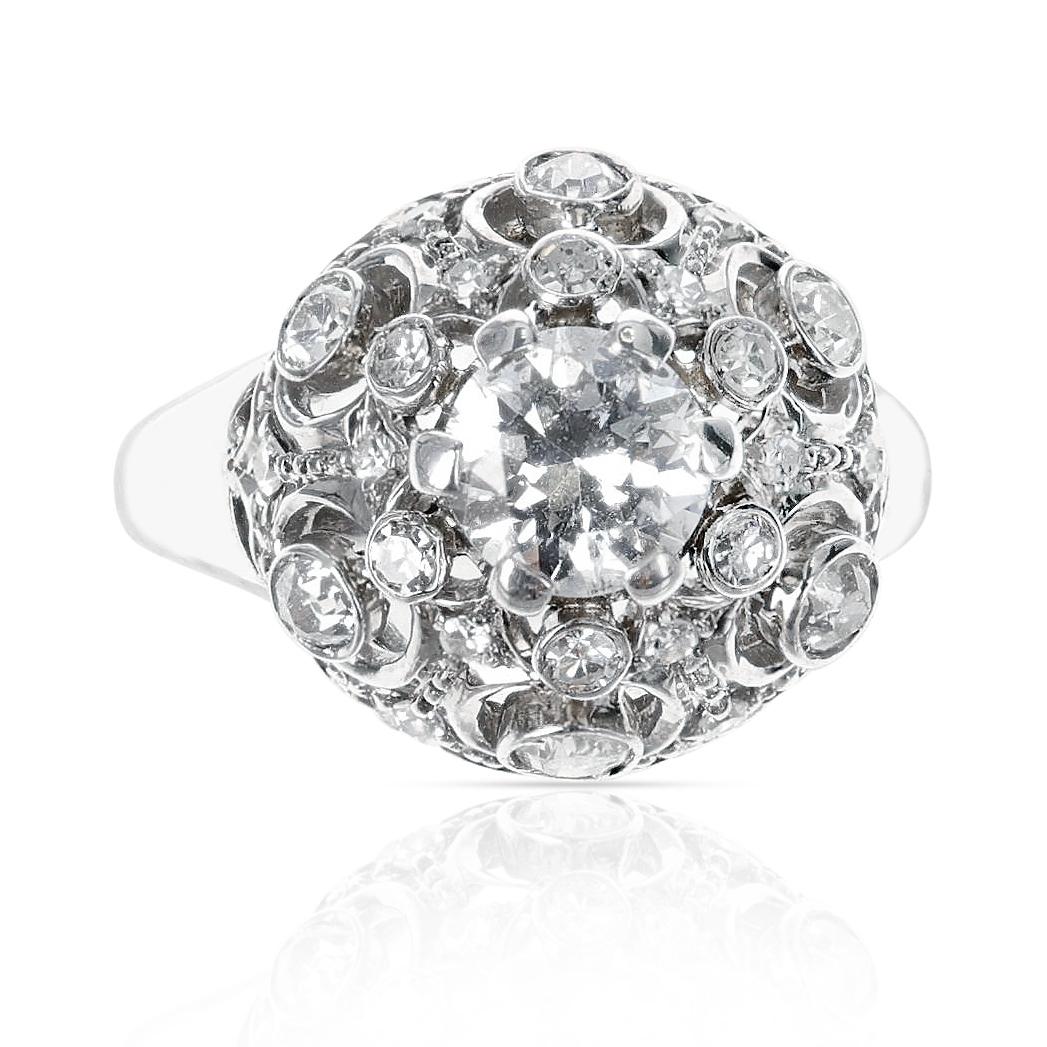 Round Cut 0.85 Center Diamond Platinum Ring with Accenting 0.90 Round Diamonds, Platinum For Sale
