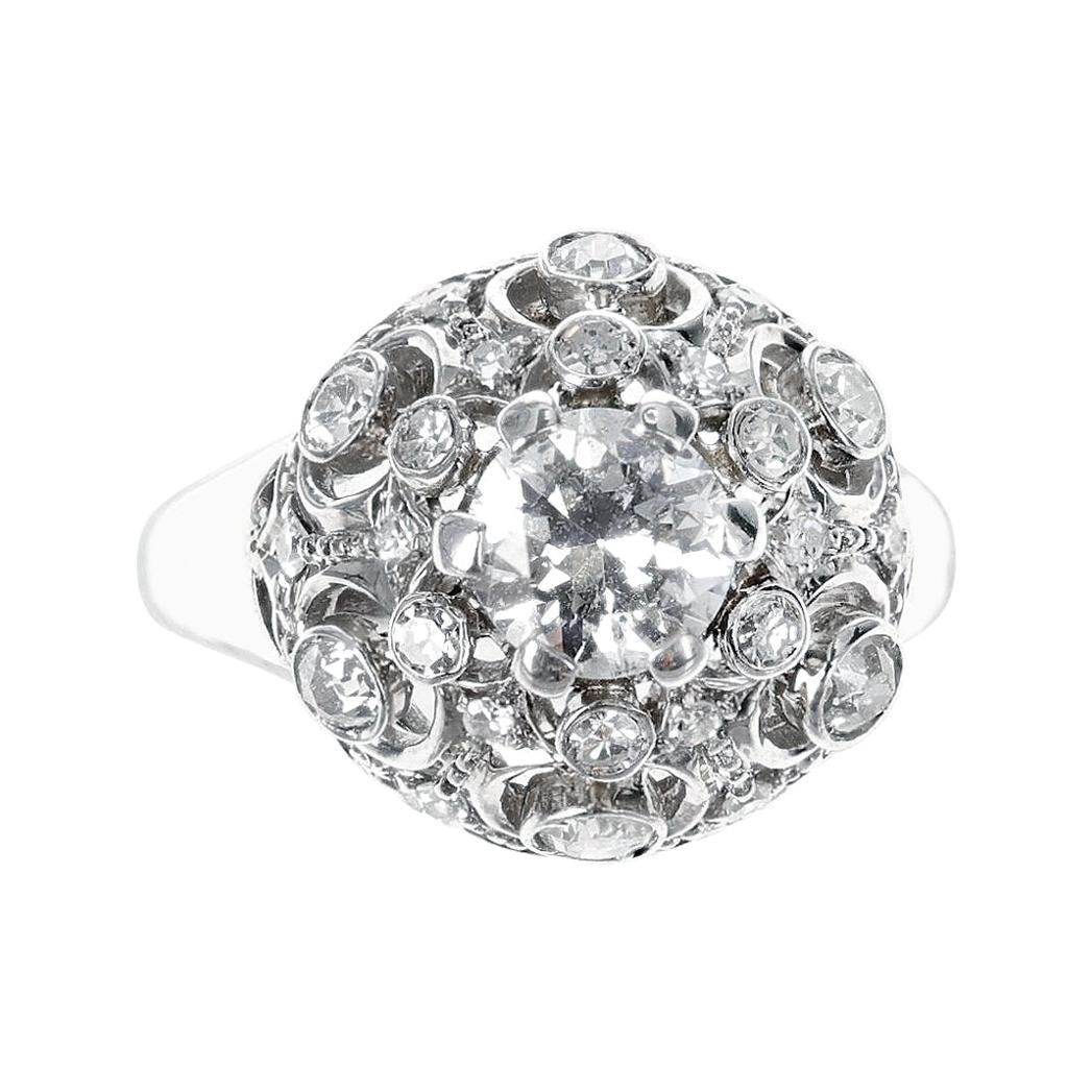 0.85 Center Diamond Platinum Ring with Accenting 0.90 Round Diamonds, Platinum