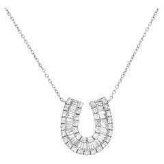 0.50 CT Diamond 14K White Gold Horseshoe Pendant Necklace