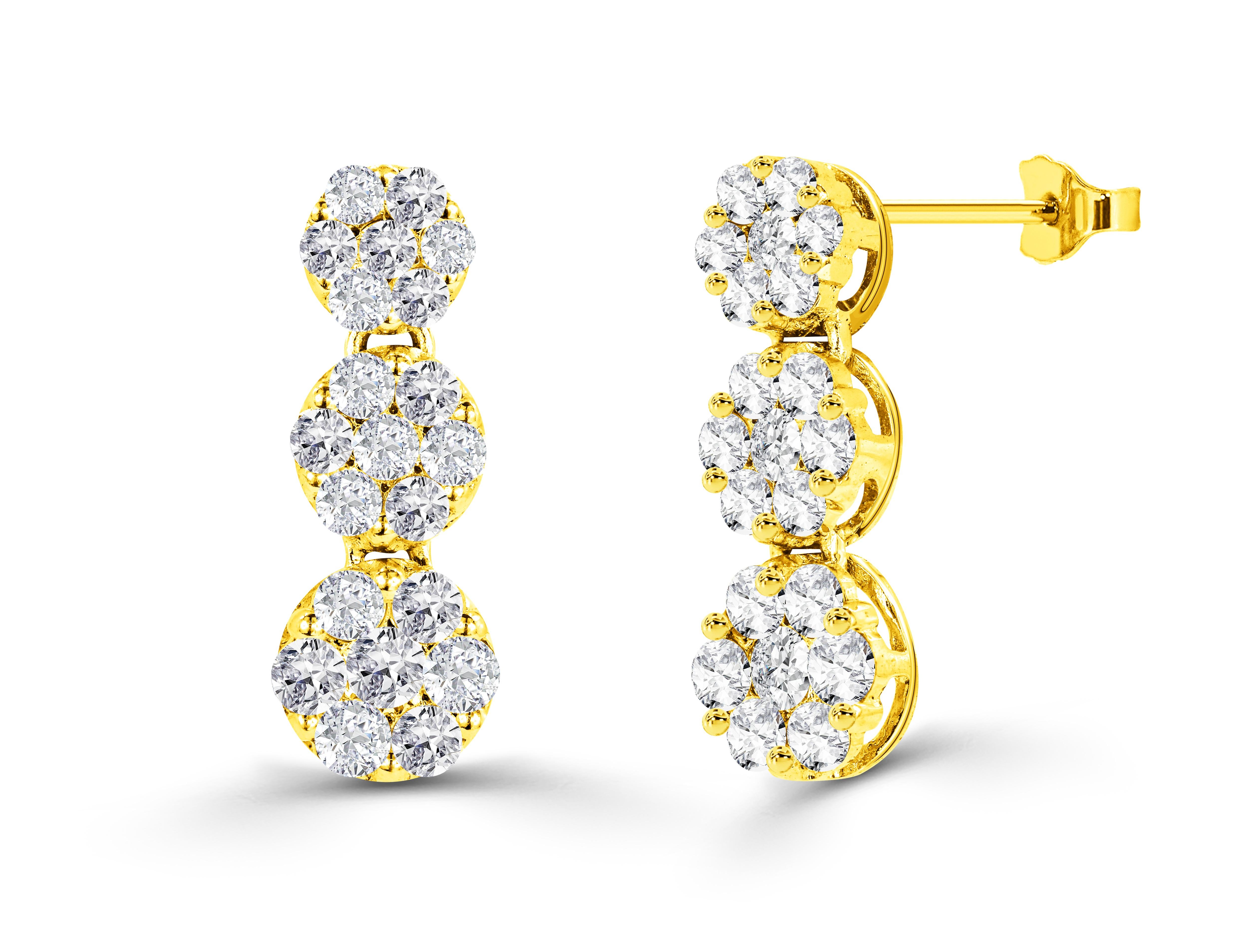 Modern 0.85ct Diamond Drop Earrings in 14k Gold For Sale