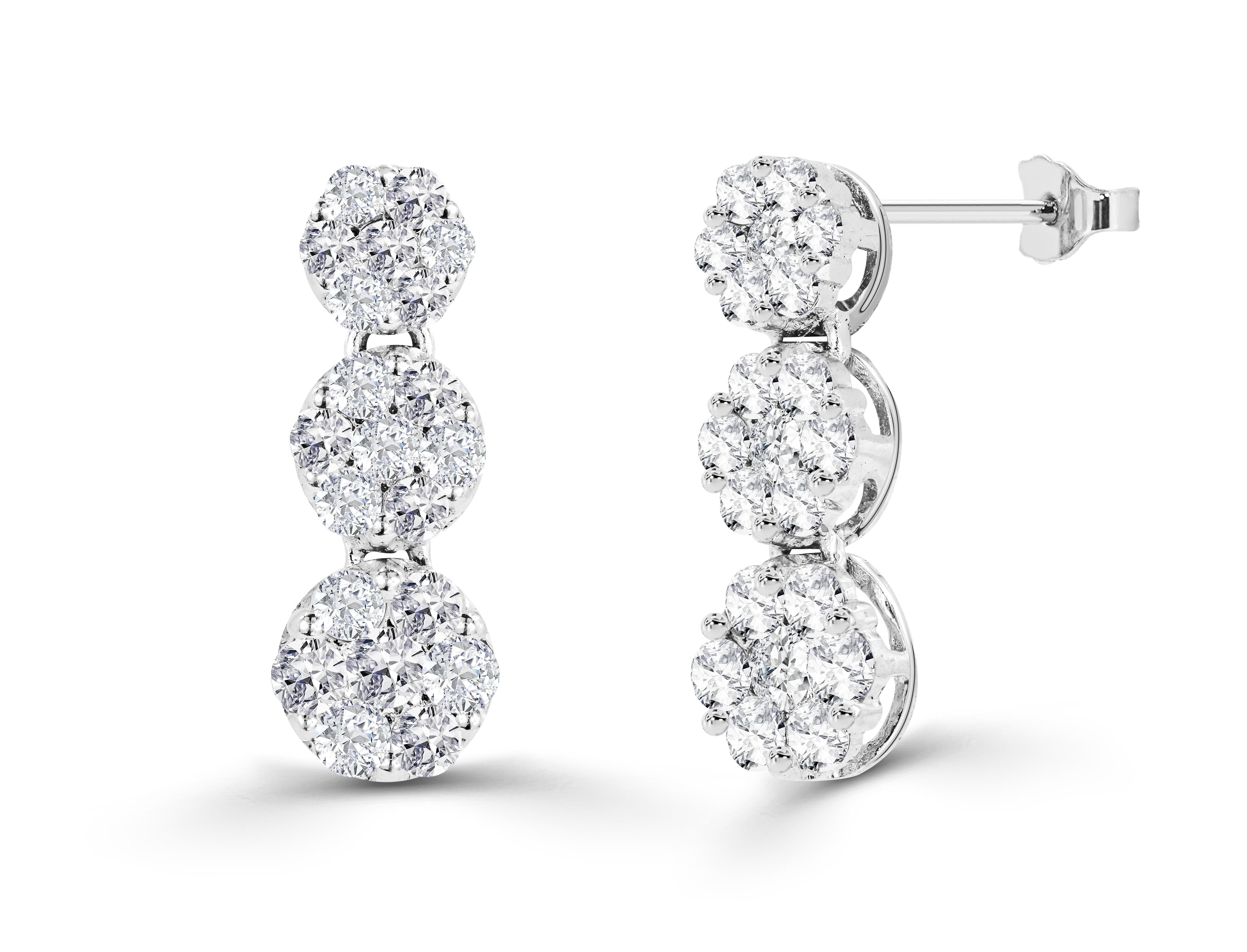 Round Cut 0.85ct Diamond Drop Earrings in 14k Gold For Sale