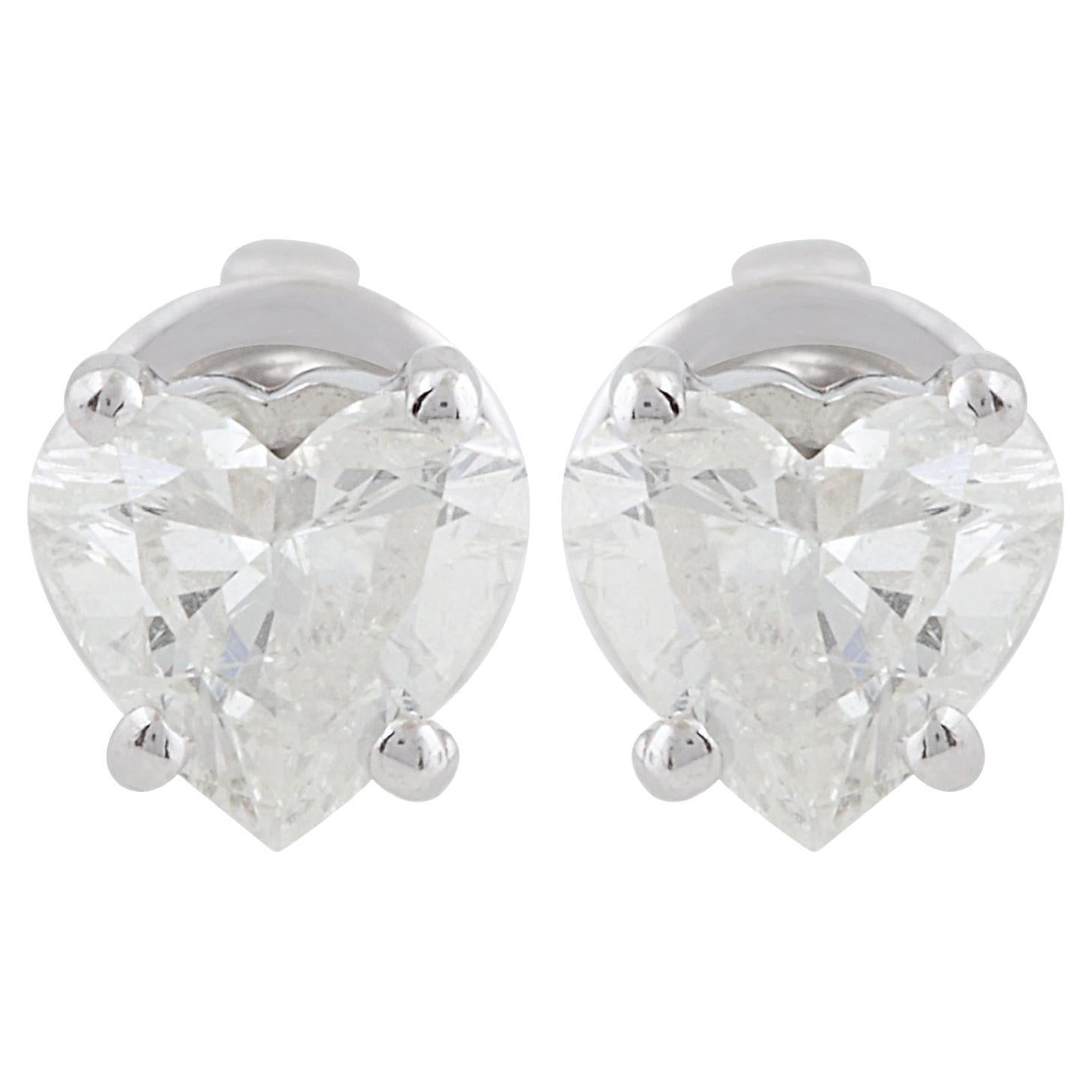 0.85 Ct Heart Solitaire Diamond Stud Earrings 10K White Gold Handmade Jewelry